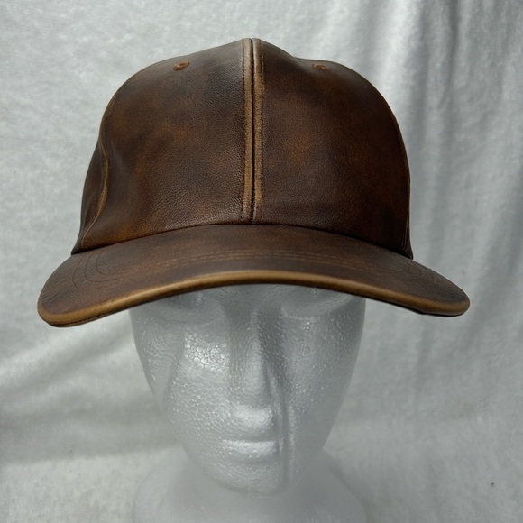 Hat, brown pleather baseball cap - Picture 1 of 4